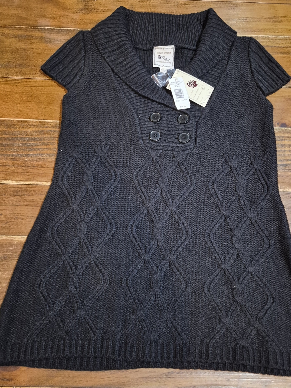 Pink Rose NWT Black Cable Knit Sweater Dress Tunic Juniors Size XL